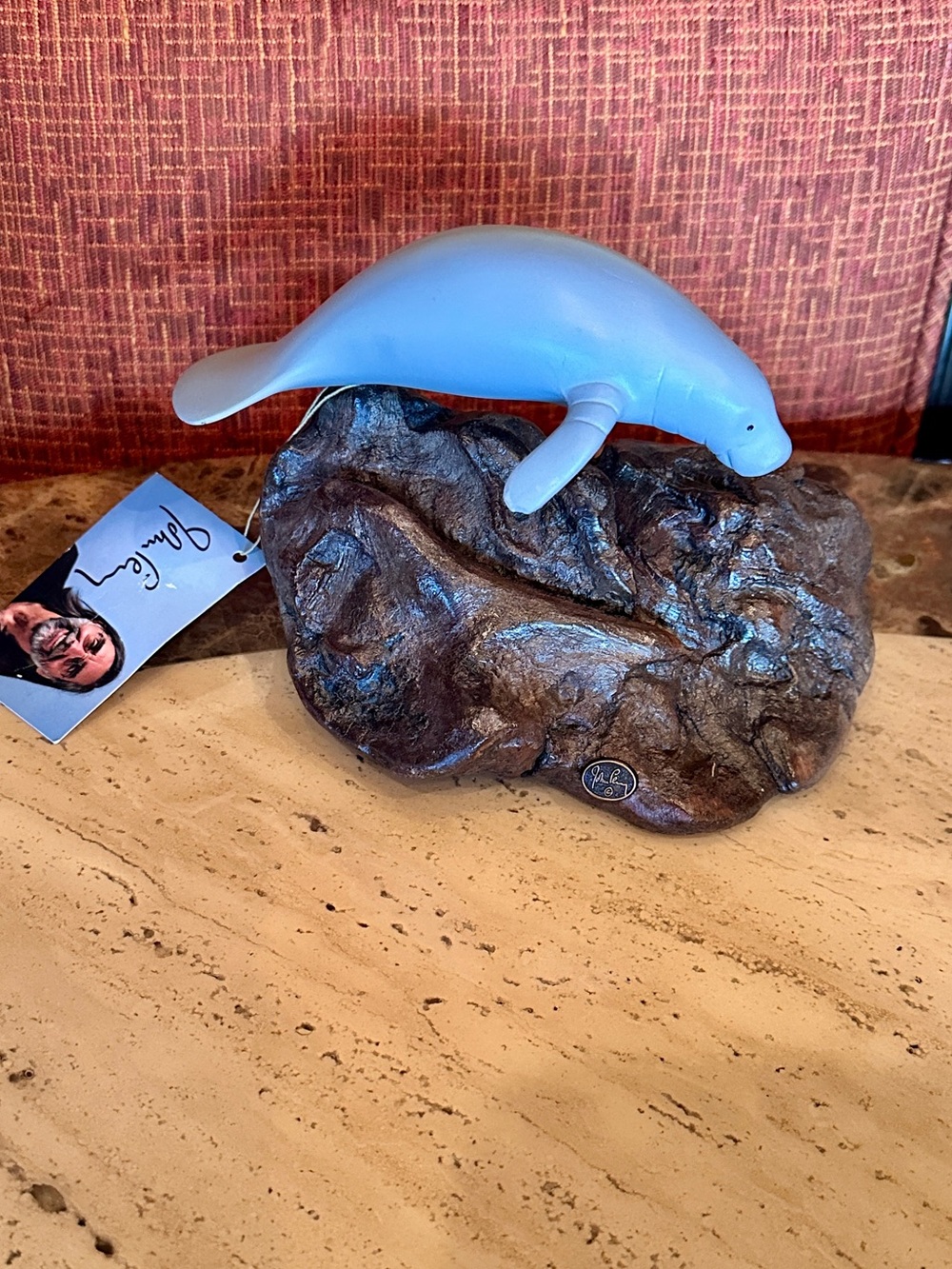 Manatee Sculpture 6in Long Airbrushed on Burlwood by JOHN PERRY STUDIO